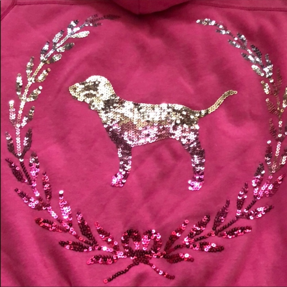 PINK by VS BLING FAUX FUR SHERPA LINED FULL ZIP HOODED JACKET SZ M PINK VINTAGE - Picture 3 of 14